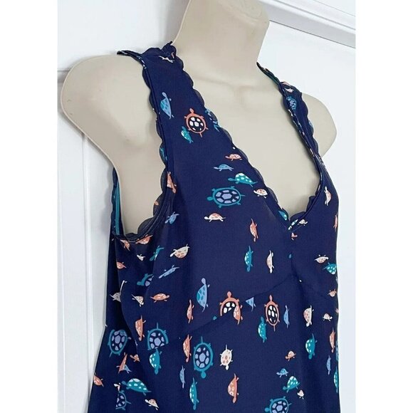Anthropologie Maeve Turtle Terrapin Print Scalloped Trim Tank Top 2 - Picture 3 of 8